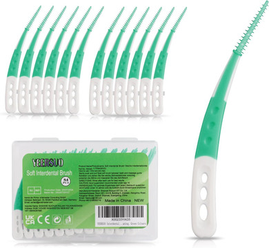YEERSUO Silicone Interdental Brushes 84 PCS, Braces Brush Disposable Toothpick, Silicone Dental Brushes Tooth Flossing Picks, Dental Picks for Braces Teeth Cleaning, Green Colours