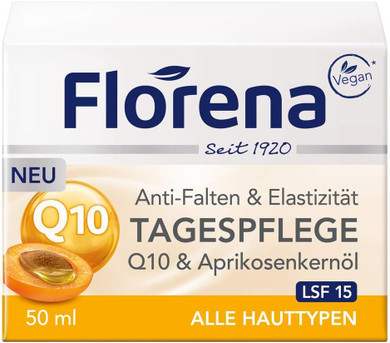 Florena Anti-Wrinkle Day Cream Q10 & Apricot Kernel Oil, Vegan, 1er Pack (1 x 50 ml