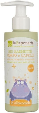 LA SAPONARIA - Organic Bath for Hair & Body - Very mild cleansing for little ones - Tear-free formula - Use as a bath additive - Skin-soothing - Vegan - 200 ml
