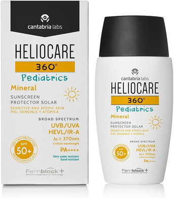 Heliocare 360° Pediatrics Mineral - 50ml | Fluid Lotion for Face & Body | SPF UVA UVB Visible Light Infrared-A Sun Protection | For Kids Sensitive Skin | Features Niacinamide