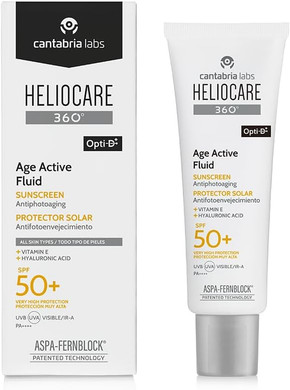 Heliocare 360° Age Active Fluid, SPF50 Sun Cream with Fernblock+® Technology to Protect Against UVA, UVB, Visible Light and Infrared A-Rays, Anti-Ageing, Water and Sweat Resistant, Vegan (50ml)