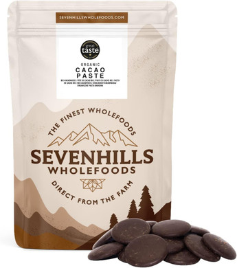 Sevenhills Wholefoods Organic Cacao Paste (Liquor, Mass) Drops 500g x 2 individual pouches, total weight 1kg