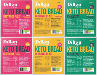 Dillon Organic Keto Bread Mixed Selection | Gluten Free | Original Flax, Chia Flax & Beetroot Flax | 2 of Each Flavour | 6 x 250g