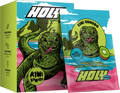 HOLY Energy Gaming Booster 10 Tasting Box Blueberry Bear with Blueberry & Coconut Flavour Powder | 10 portions with NewCaff & Green Tea Extract | Focus Drink | Vegan with 100% natural fruit flavours