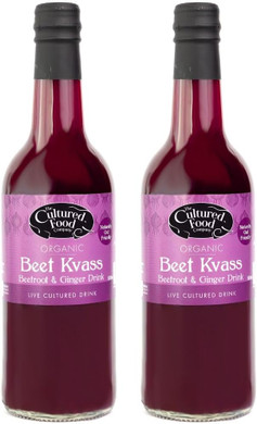 The Cultured Food Company Organic Beet Kvass 2 x 500ml  Vegan  Raw Fermented Beetroot Juice  Unpasteurised  Natural Detox Tonic  Organic Probiotic Drink  Gut Health Support  Irish Made