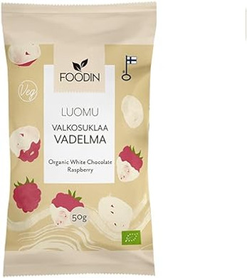 Foodin Organic Raw White Chocolate Raspberry 50g  Vegan, No Added Sugar, Gluten-Free, Handcrafted with Real Raspberries