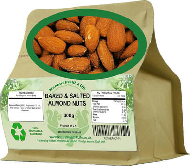 Natural Health 4 Life Baked & Salted Almond Nuts 300 g (1 kraft Pouch)