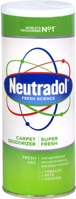 THREE PACKS of Neutradol Carpet Deodoriser Super Fresh 350g