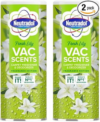 Neutradol Carpet Deodoriser, Vac Scents, Odour Neutraliser Powder for Carpets & Rugs, Fresh Lily, Multipack of 2 x 350g