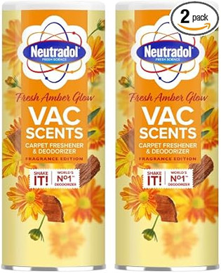 Neutradol Carpet Deodoriser, Vac Scents, Odour Neutraliser Powder for Carpets & Rugs, Fresh Amber Glow, Multipack of 2 x 350g