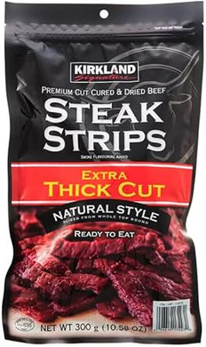 Kirkland Signature Steak Strips Thick Cut Jerky Beef Protein Snack Pack of 300g