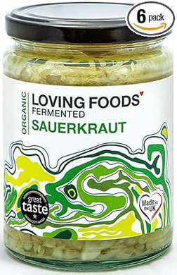 Loving Foods Award-Winning *Organic & Made in The UK* Sauerkraut (475g) Raw, Unpasteurised & Bursting with Beneficial Live Bacteria (6 x Jars)