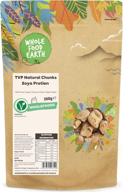 Wholefood Earth TVP Natural Chunks Soya Protien 250 g | GMO Free | Sorce of Fibre | High Protein