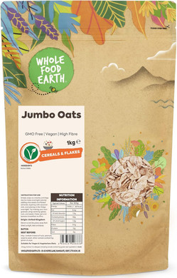 Wholefood Earth Jumbo Oats 1 kg | GMO Free | High Fibre | Packaging may vary