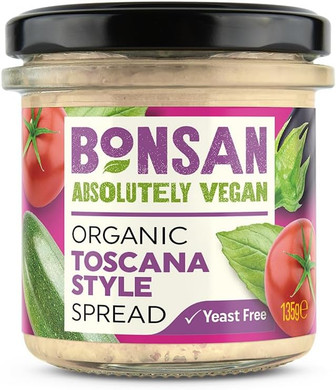 Bonsan Organic Toscana Style Spread 135g, Pack of 6 - Meditteranean Style Vegan Spread - Light & Creamy - Dairy & GMO Free - for Sandwhiches and Dipping
