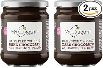 Mr Organic - Organic Dark Chocolate & Hazelnut Spread 200g - Non GMO & Preservative Free - Gluten Free & Vegan - Made with Low Fat Cocoa Powder and Hazelnut Paste (Pack of 2)