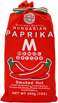 Menol Spices Authentic Hungarian Smoked Paprika Powder (Smoked Hot 200g) Premium Gourmet Quality, Incredible Smokey and Spicy Flavour, Vibrant Red, Produced in region of Szeged, Hungary