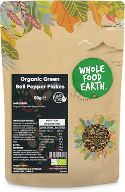 Wholefood Earth Organic Green Bell Pepper Flakes 50 g | GMO Free | Certified Organic