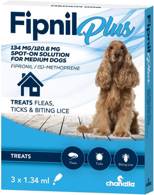Fipnil Plus Spot On Solution Flea Drops, Tick & Lice Repellent (For Medium Dogs (10.1kg-20kg) 3 Pipettes)