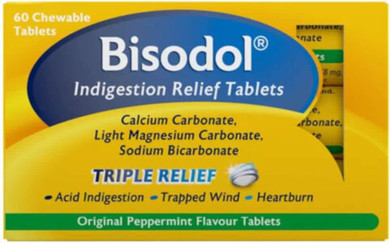 Bisodol Original Peppermint Flavour 60 Chewable Tablets, 60.0 Count