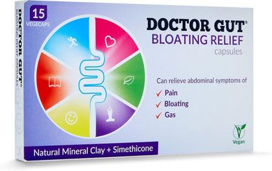 Doctor Gut Bloating Relief Capsules, 15 Caps - Stomach Pain Relief, Bloating Relief, Trapped Wind & Gas Relief - Drug-Free, Natural Clay, Expels Harmful Causes of Gas & Flatulence