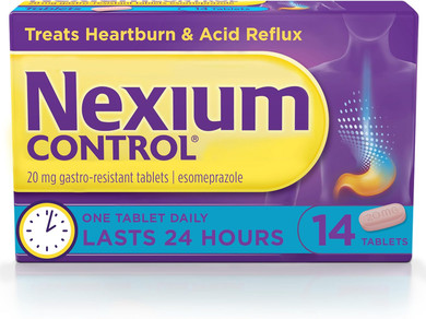 Nexium Control Heartburn & Indigestion Tablets for Acid Reflux Relief, Gastro-Resistant Esomeprazole Tablets, 20mg, 14 Count