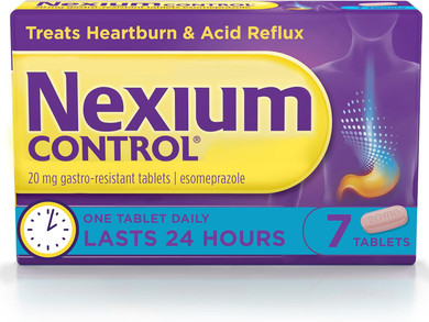 Nexium Control Heartburn & Indigestion Tablets for Acid Reflux Relief, Gastro-Resistant Esomeprazole Tablets, 20mg, 7 Count (Pack of 2)