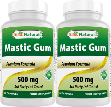 2 Pack - Best Naturals Mastic Gum Capsules 500 mg - 60 Count - (Non-GMO) (Gluten Free) - Promotes Healthy Stomach & Duodenal Health - (Total 120 Capsules)
