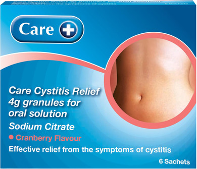 Care Cystitis Relief Granules for Oral Solution, Relieves Symptoms of Cystitis, 48h Course, Helps Reduce Irritation When Urinating, 6 Sachets, Cranberry Flavour