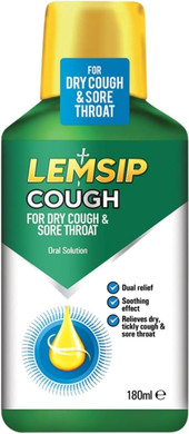 Lemsip Cough Syrup, 180ml, Paracetamol, Cough Medicine, Dry Cough, Tickly Cough, Sore Throat Relief, Catarrh and Mucus Relief, Dual Relief, Soothing, Decongestants, Medication
