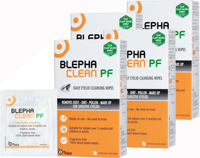 80 Blephaclean PF Daily Eyelid Wipes - Gentle Cleansing for Eyelids and Skin Around the Eyes | Suitable for Babies (over 3 months old), Children and Adults | 20 Sterile Plastic-Free Wipes x 4 packs