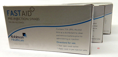 3 x Fast Aid Pre-Injection Swabs 70% IPA Alcohol (P