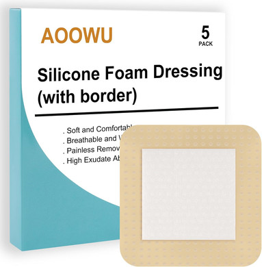 AOOWU Silicone Foam Dressing with Border, 10 Pcs Adhesive Waterproof Central Ultra Absorbent-Foam (10 cm x 10 cm), Waterproof Dressings for Wounds, Foam Dressing for Wounds, Silicone Wound Dressing