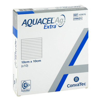 Convatec D013600 Aquacel Ag Extra Hydrofiber Dressing, 10cm x 10cm, Pack of 10