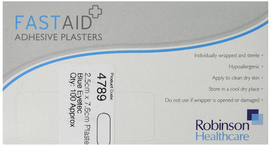 Fast Aid 4789 Blue Eyetec Plasters 2.5 x 7.6cm (Pack of 100)