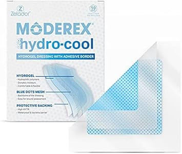 Moderex Hydrocool Hydrogel Dressings for Dry Wounds, Secondary Burns and Rehydrating necrotic Tissue (15x15cm x 10 with Border)
