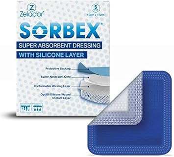 Sorbex Super Absorbent Dressing Pad with OptiSil Silicone Contact Layer for Moderate to Heavy exuding Wounds (10x10cm)
