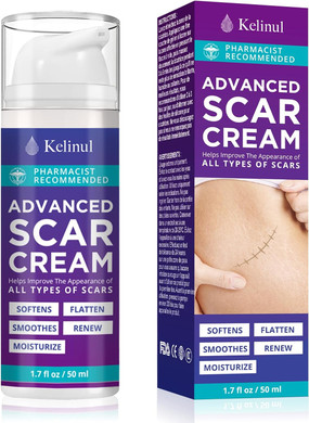 Kelinul Scar Cream - Advanced Silicone Gel for C-Section, Stretch Marks, Acne, Surgery, Effective Both Old and New Scars- Advanced Post Supplies-Try Surgical Sheets-1.7 oz