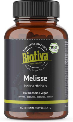 Biotiva Lemon Balm Organic 150 Capsules - Melissa officinalis - 450mg - Without additives - Bottled and Checked in Germany (DE-ECO-005)