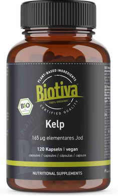 Kelp Bio high-dose 120 Capsules - 165 mg Natural Iodine - Kelp Algae - Bottled in Germany - 100% Vegan - No fillers or Anti-Caking Agents - Biotiva