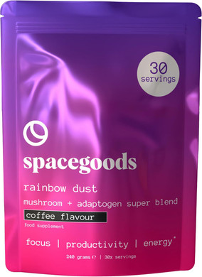 Spacegoods Rainbow Dust 240g | 30 Servings | Flavoured Mushroom Coffee | Decaffeinated | Lions Mane, Chaga, Ashwagandha & Vitamin B5| Sharper Focus, Energy & Calm | Coffee