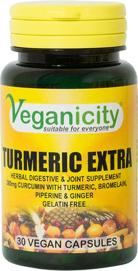 Veganicity Turmeric Extra : Joint and Digestive Plant Supplement : 30 Capsules, in a Planet-Friendly 99% Recycled Pot