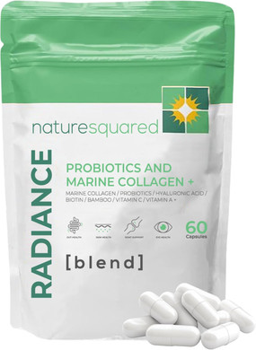 NATURE SQUARED Radiance [Blend]: Premium Probiotics & Marine Collagen Capsules - 60 High Strength Collagen Capsules with Vitamin A, C, Biotin - 2 Month Supply - Non GMO - Gluten Free - GMP - UK Made