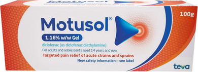 Motusol 1.16% w/w Gel 100g - Targeted Pain Relief of Joints & Muscles in Acute strains & sprains
