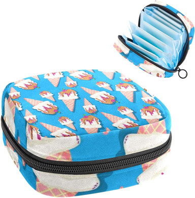 Anna Cowper Japanese Traditional Blue Geometric Pattern Sanitary Napkin Storage Bag Feminine Menstrual Cup Pouches Nursing Pad Holder Tampon Bags Portable Period Bag for Women Teen Girls 1Pcs