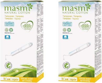 Masmi Regular Applicator Tampons Organic Cotton, Plastic Free, 100% Biodegradable, Perfume, Hypoallergenic, Chlorine and Dioxin Free (Twin Pack)