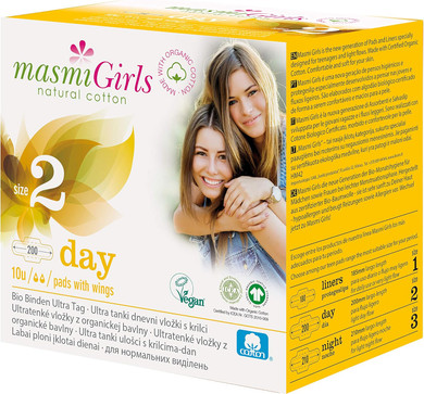 Masmi First Period Teen Range with Wings. Organic, Vegan and Biodegradable Materials, Individually Wrapped (Day Pad)
