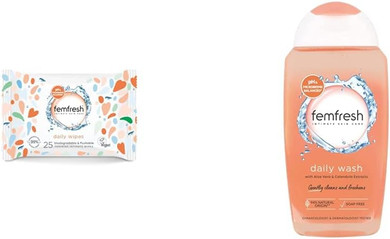 Femfresh Intimate Wipes - Flushable & Biodegradable Disposable Feminine Hygiene Vaginal Cloths & Everyday Care Daily Intimate Vaginal Wash  Feminine Hygiene Shower & Bath Gel Cleanser  250ml