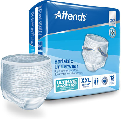 Attends Bariatric Disposable Underwear, 2X-Large, AU50, Ultimate Absorbency, 12 Ct