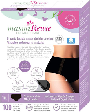 Organic Incontinence Maxi Briefs | Washable | Up to 100 x Reusable | Black | Masmi Reuse (M = 94-102 cm Hip Circumference)